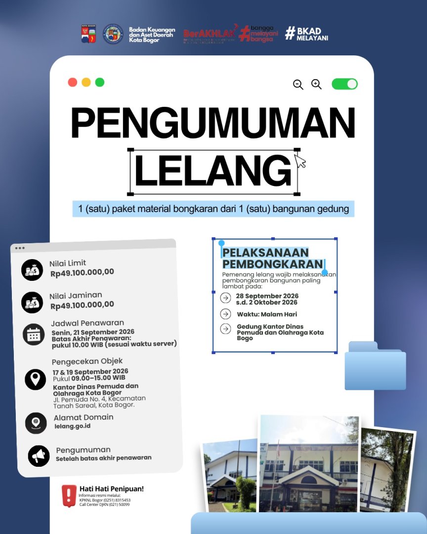 Pengumuman Lelang 1 (Satu) Paket Material Bongkaran Bangunan Gedung